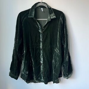 Wishlist Green Velvet Button Down Shirt